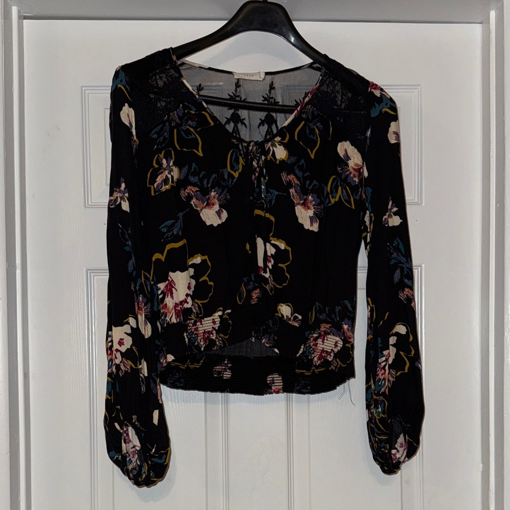 Lush Black Floral Blouse